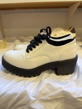 Madden Girl White Lace-Up Platform Lug Boots with Black Sole Chunky